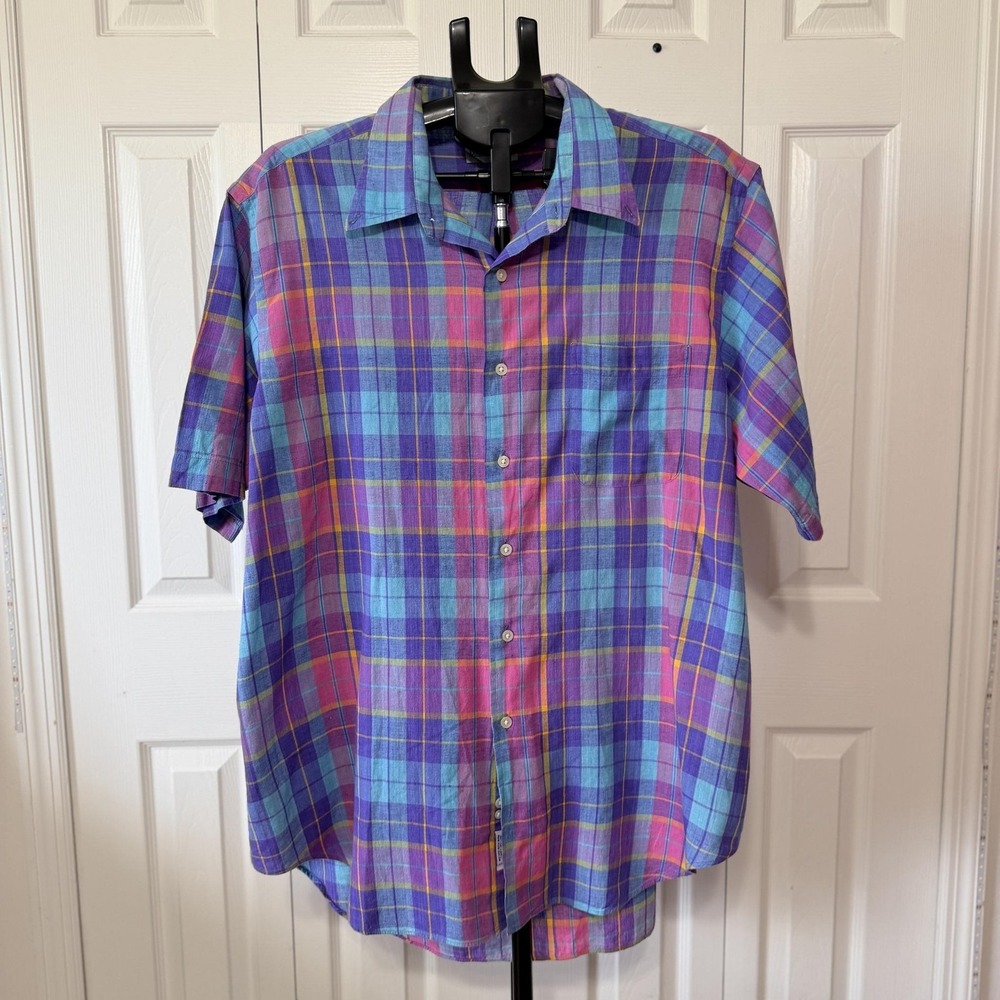 Mark Fore & Strike Shirt Mens XL Multicolor Madras Plaid Short Sleeve Button Up